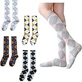 4/8 Pairs Vintage Academic Style Argyle Patterened Knee High Socks for Women Combed Cotton Stockings for Fall & Winter