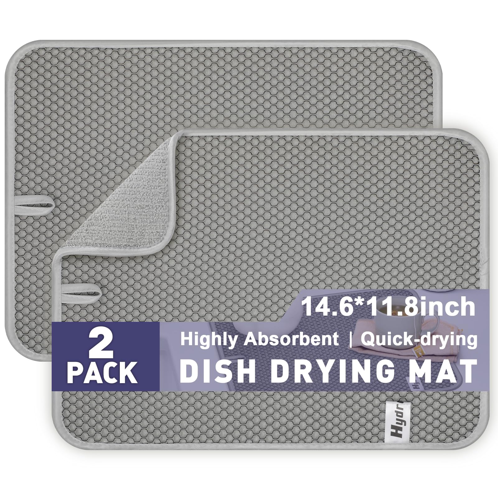 Photo 1 of 14.6*11.8 inch Microfiber Dish Drying Mat,2 Compact Ultra Absorbent Dish Mat Drying Kitchen Mat,Small Dish Drying Mats for Kitchen Counter,Draining Racks,Sinks (Gray)