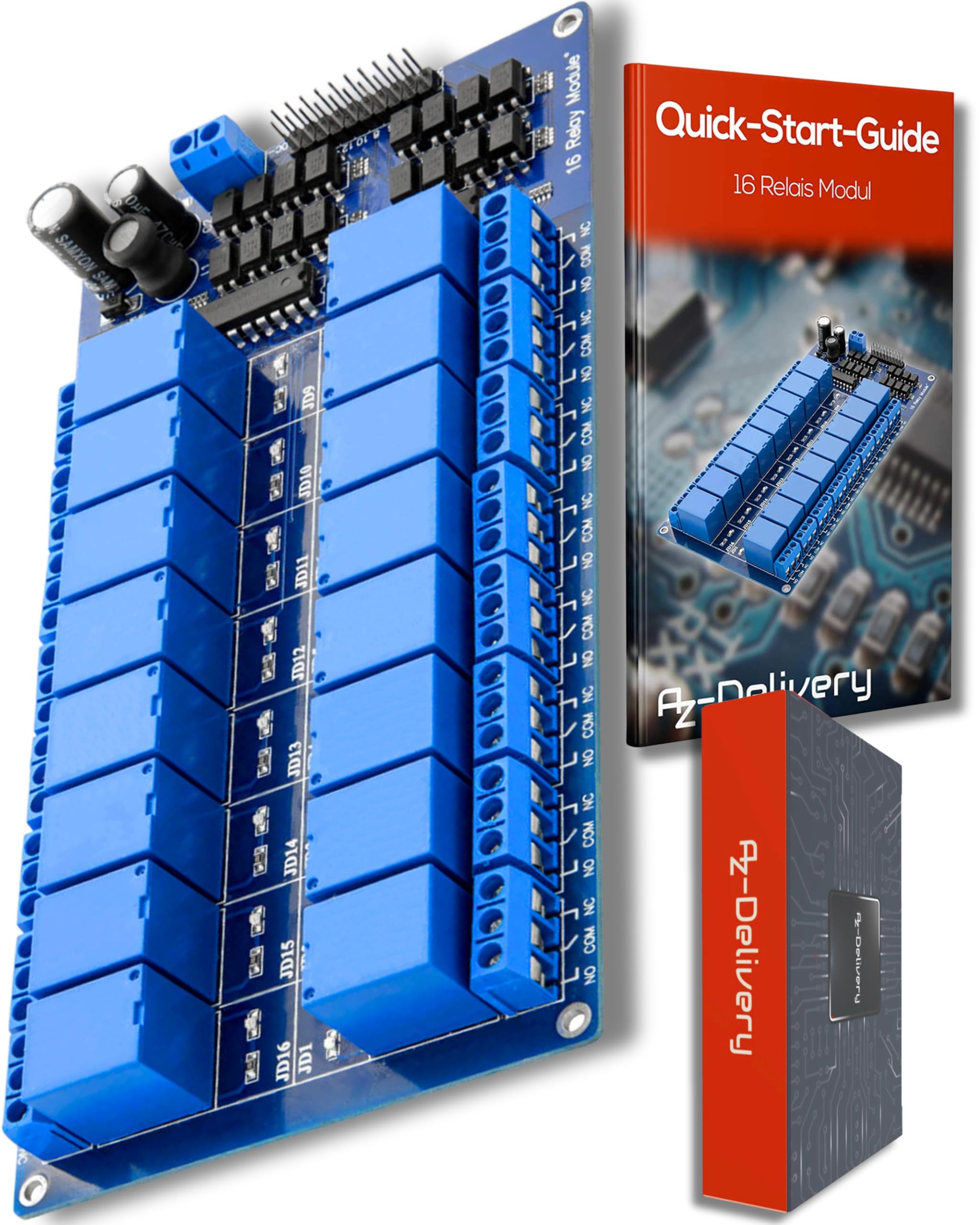 AZDelivery 16 Channel Relay Module DC 12V with Optocoupler Low Level Trigger Relay Module Board compatible with Arduino Including E-Book! — image 1