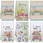 Zubebe 6 Pcs Hello Spring Kitchen Towels Flower Tulip Gnome Dish Towel Hand for Bathroom Set 18 x 28 Inch Watercolor Floral Truck Sunflower Butterfly Lavender Daisy for Cooking Spring Kitchen Decor