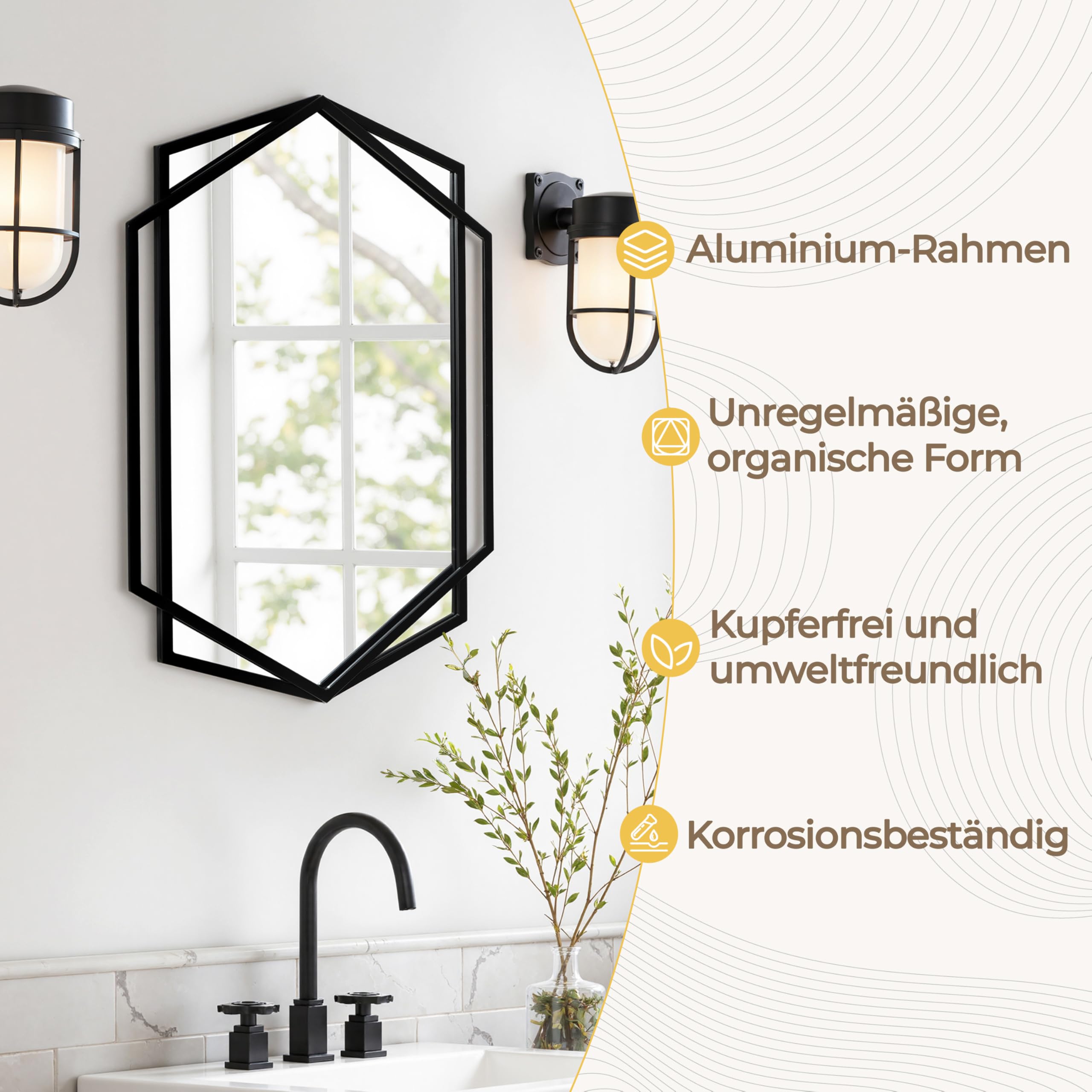 Hometopia Spiegel Schwarz 70x50cm, Dekorative Wandspiegel mit Metallrahmen 4