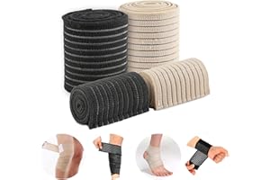 Elfzone Universal Calf Compression Sleeves - 4 Packs - Adjustable Compression Belt for Knee Brace, Ankle Brace, Wrist Brace, Elbow Brace and Calf Sleeve, Black & Skin Color Elastic Bandages