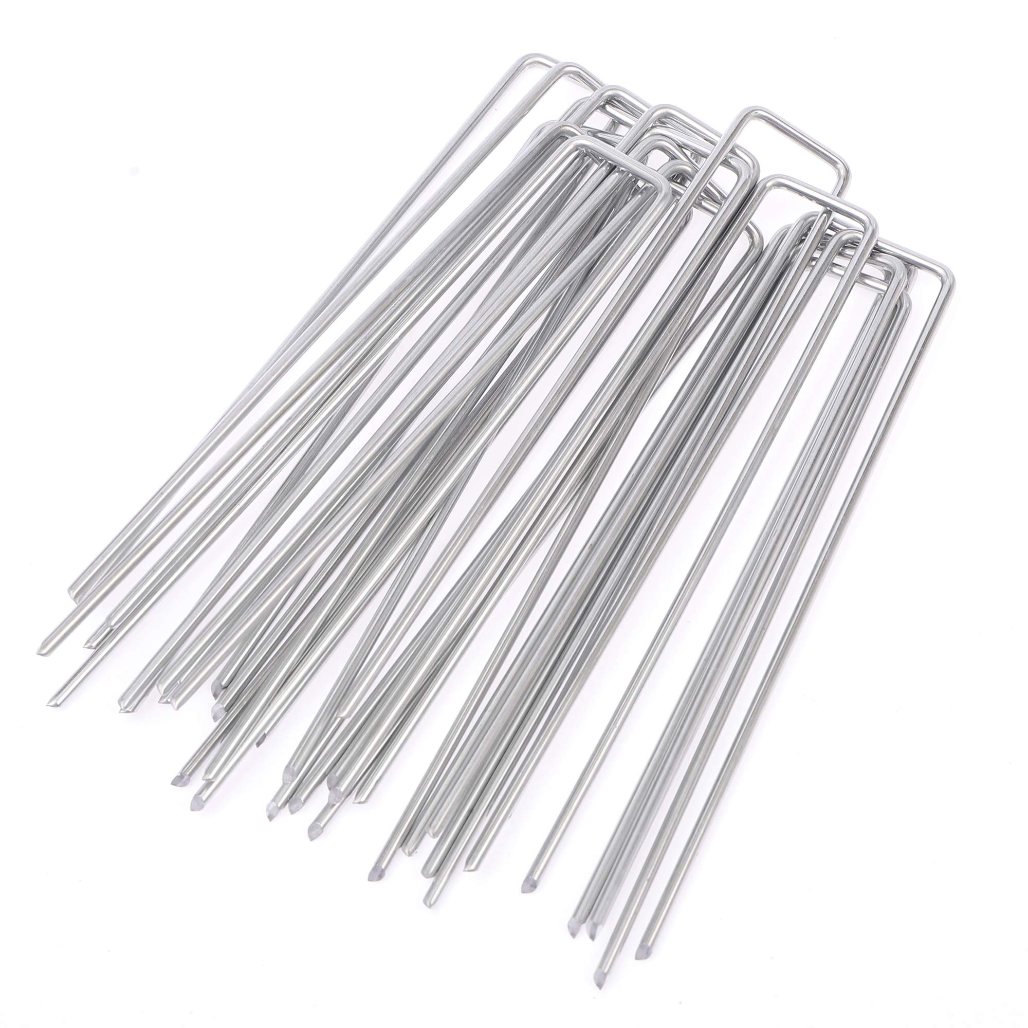 LINZI U-Shaped Garden Pegs, Pack of 100 Galvanised Steel Artificial Grass Pins Tent Pegs for Securing Weed Fabric Membrane, Netting Fence Camping Nails - Anti-Rust Landscape Staples
