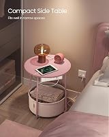 VASAGLE Round Side Table with Charging Station Jelly Pink Cream White LET228R03 view 3