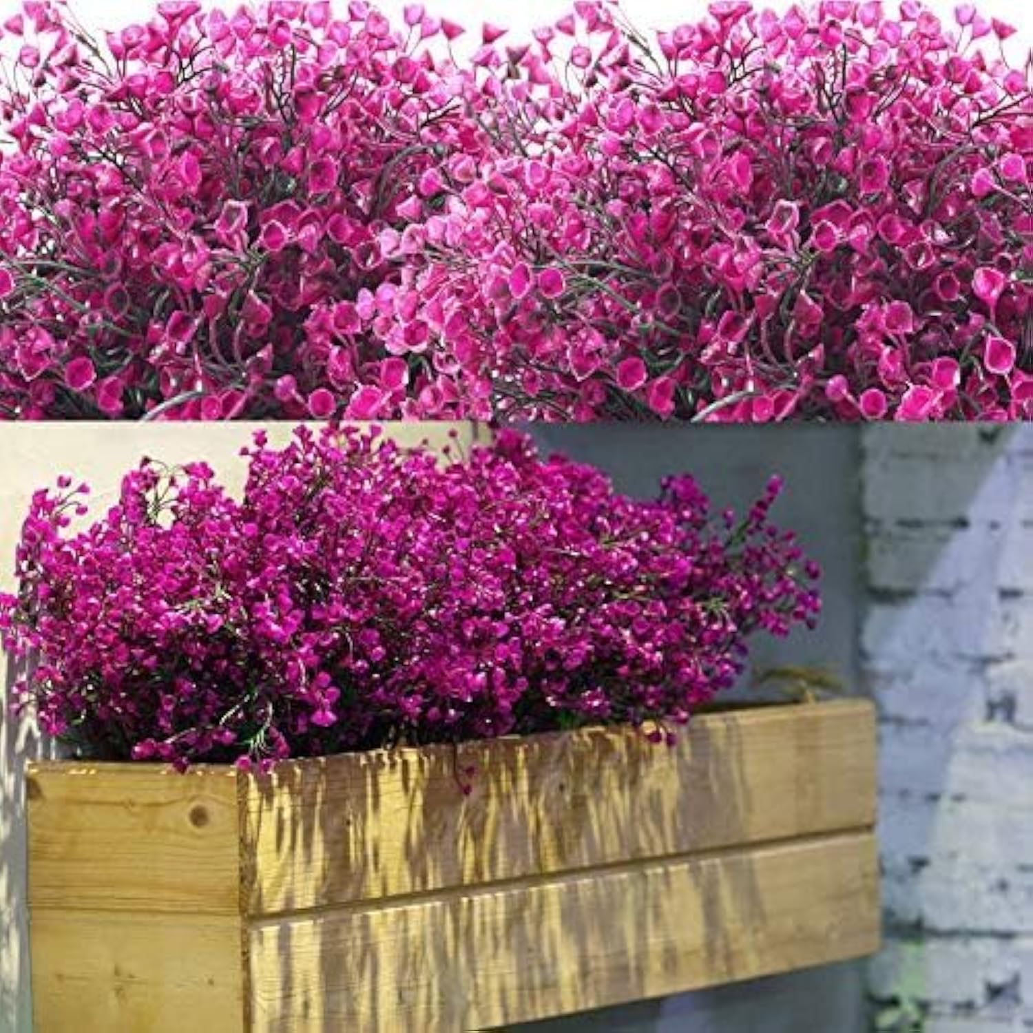 WILLBOND 12 Bundles Artificial Flowers Outdoor Artificial Plant Decor UV Resistant Fake Plastic Flowers Faux Shrubs for Home Garden Porch Hanging Planters Outdoor Spring Summer Decoration (Fuchsia)