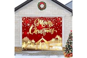 DARUNAXY Red Jesus Christmas Garage Door Decorations, 7x8 Ft Merry Christmas Garage Door Banner Backdrop Holy Nativity Religion Christmas Holidays Mural Background for Xmas Eve Happy New Year