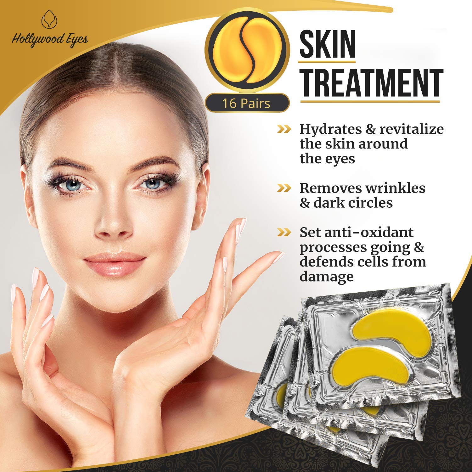 BrightJungle Under Eye Collagen Patch, 24K Gold Anti-Aging Mask, Pads for Puffy Eyes & Bags, Dark Circles and Wrinkles, with Hydrogel, Deep Moisturizing Improves elasticity, 16 Pairs : Beauty