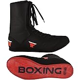 FISTRAGE Leather Kick Boxing Shoes Fighting Sports Master Training Mesh Unisex Pro Men's and Youth Genuine Boot Light Weight | Black Color Boxing Shoes for Adults
