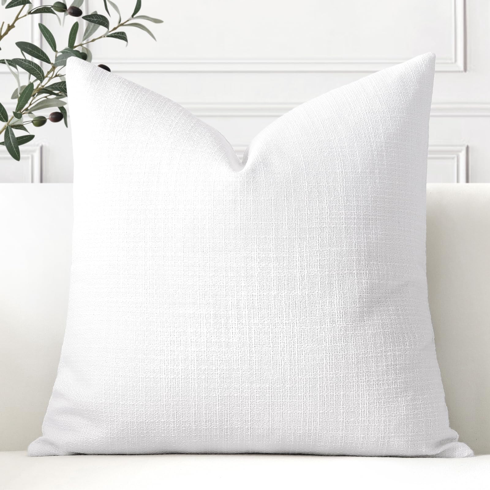 Artscope Linen Cushion Covers Set of 1 Decorative Square Pillowcase Pillow Cover 24x24 Inch for Home Decor Sofa Bedroom Car 60x60cm Pure White — image 1