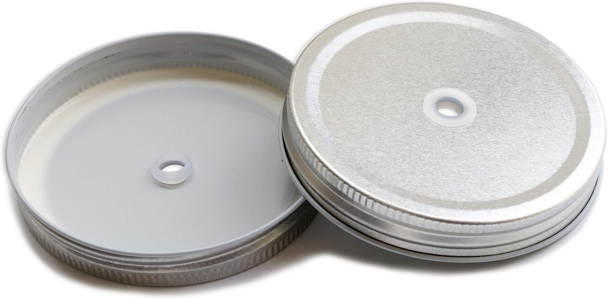 LKXC Silver Wide Mouth Mason Jar Lids With Straw Hole,Storage Solid Caps 7 Pack