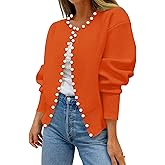 Kedera Womens Casual Pearl Cardigan 2025 Spring Elegant Embellished Long Sleeve Oversized Knit Sweater
