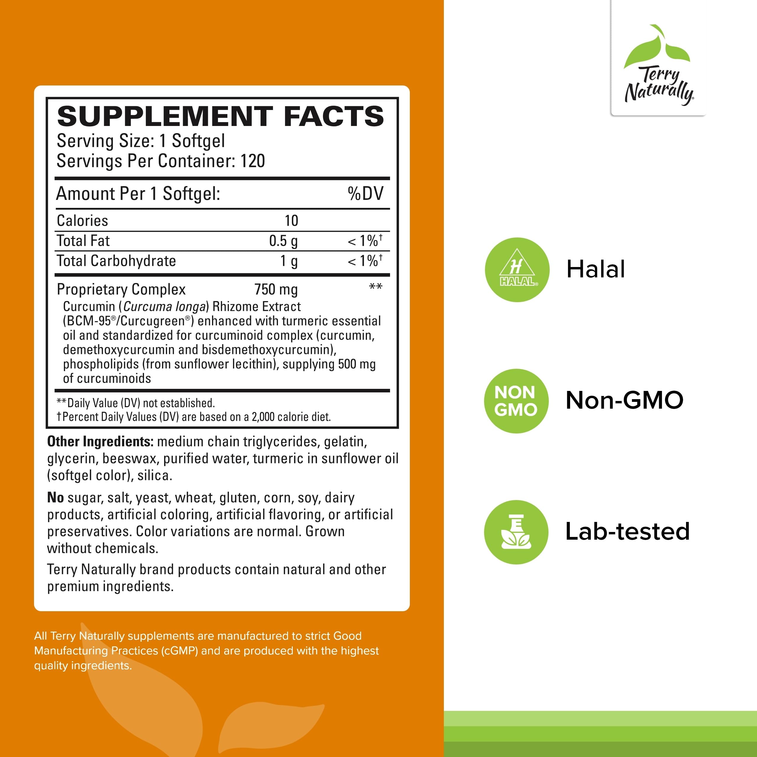 Terry Naturally CuraMed 750 mg - Antioxidant Supplement for Brain & Heart Health Support - Supplement with High-Potency Curcumin Complex - Kidney, Liver & Immune Health Support - 120 Softgels (1 Pack)