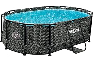Funsicle Oasis 9 Foot by 10 Inch Oval Above Ground Pool with SkimmerPlus Filter Pump and Type I Filter Cartridge, Dark Herringbone