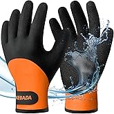 Kebada T2 Waterproof Winter Work Gloves for Men and Women - Thermal Insulated Freezer Gloves for Working in Freezer for Cold Weather, 100% Latex Coating, Wrist Closure, 1 Pair, Orange, Large