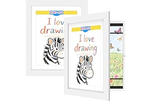 FrameWorks 2-Pack 10x12.5 White Wooden Kids Art Frame with Magnetic Door – Display for 3D Artwork, Photos, Crafts – Gallery Style Edges Wall Decor for Home, Playroom, Easy Access Frame for Creativity