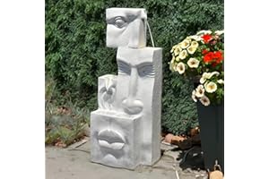 SERBILHOME Garden Water Fountain Outdoor - Modern Indoor Floor Standing Outdoor Fountains 35 Inch Contemporary Face Water Fountains Indoor Statue with Light Plant Holder Design for Including Homes