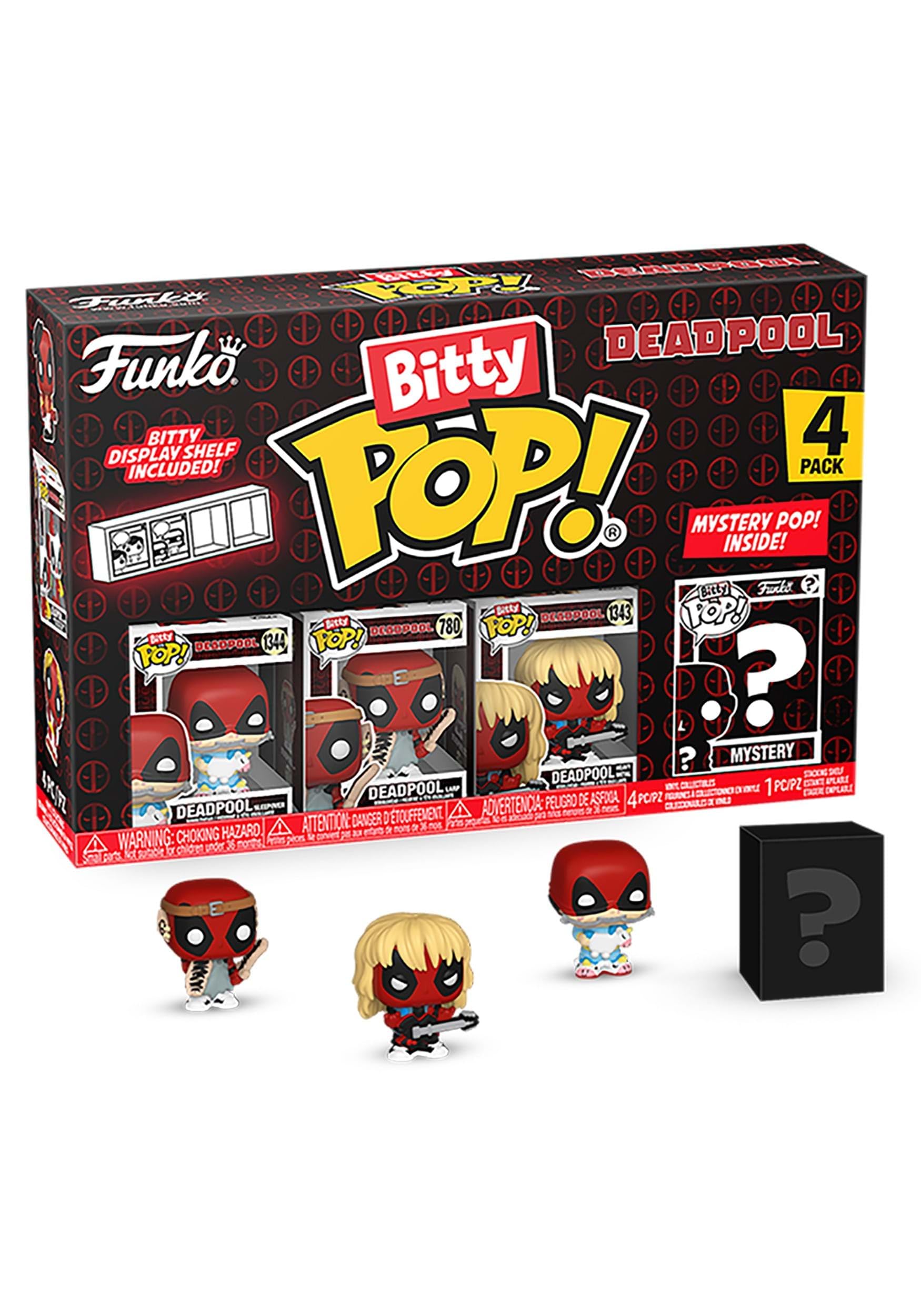 Funko Bitty Pop! Deadpool (Sleepover, Larp, Heavy Metal) and Mystery Figure - 0.9 Inch Collectable With Stackable Display Shelf