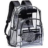 Vorspack Clear Backpack Heavy Duty PVC Transparent Backpack with Reinforced Strap for College Workplace - Black