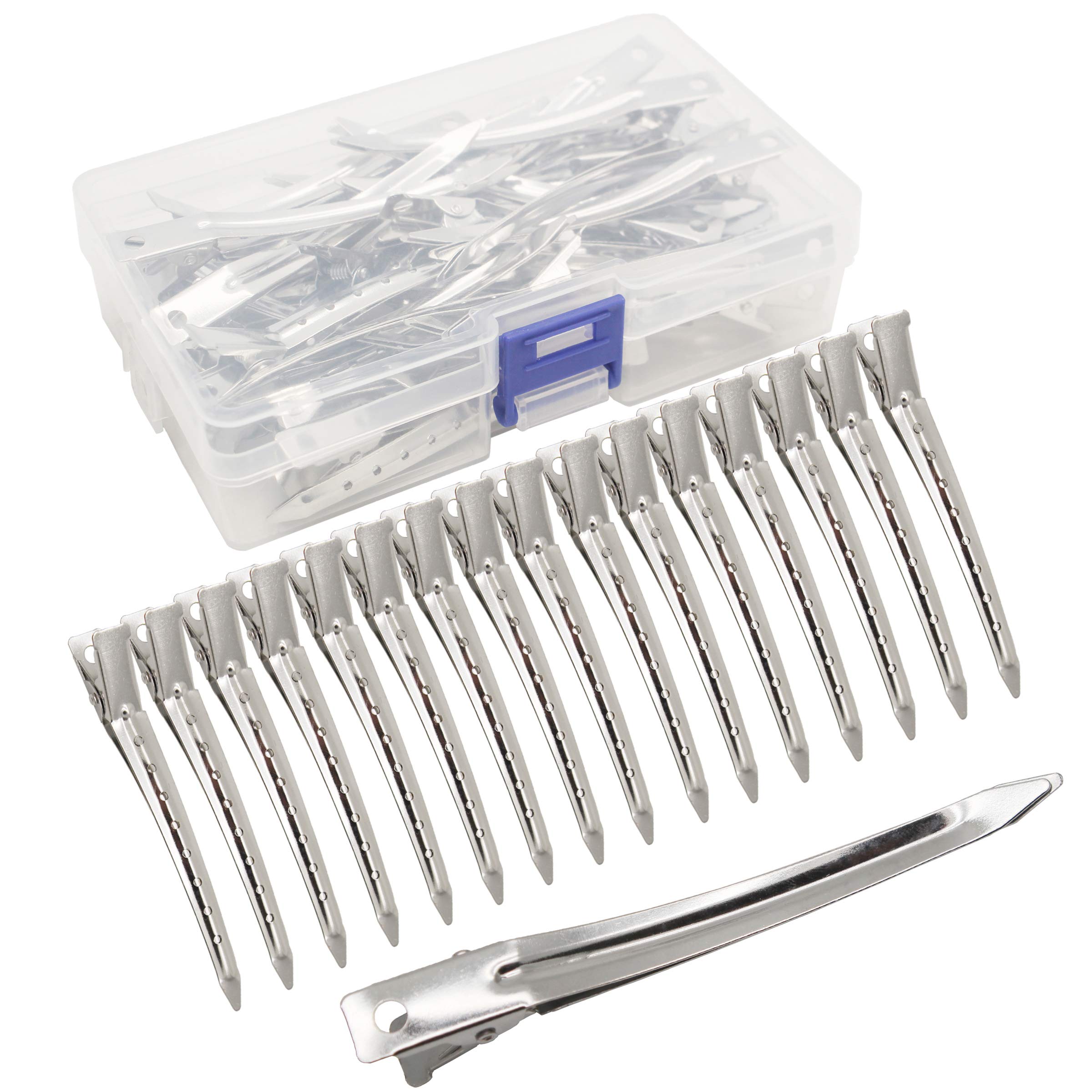 JOYOYO 40 Pcs Pin Curl Clips Sectioning Hair Clips Metal Alligator Roller Clip for Hair Styling - Duck Billed Clip 3.5 Inch with Storage Box Silver