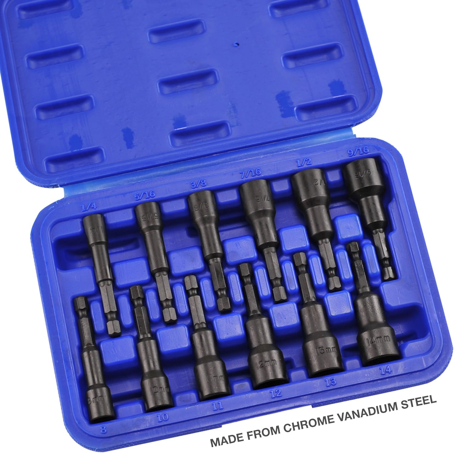 Neiko 10250A Magnetic Hex Nut Driver Master Kit, Cr-V Steel | 1/4" Quick-Change Hex Shank | SAE & Metric | 12-Piece Set: Home Improvement