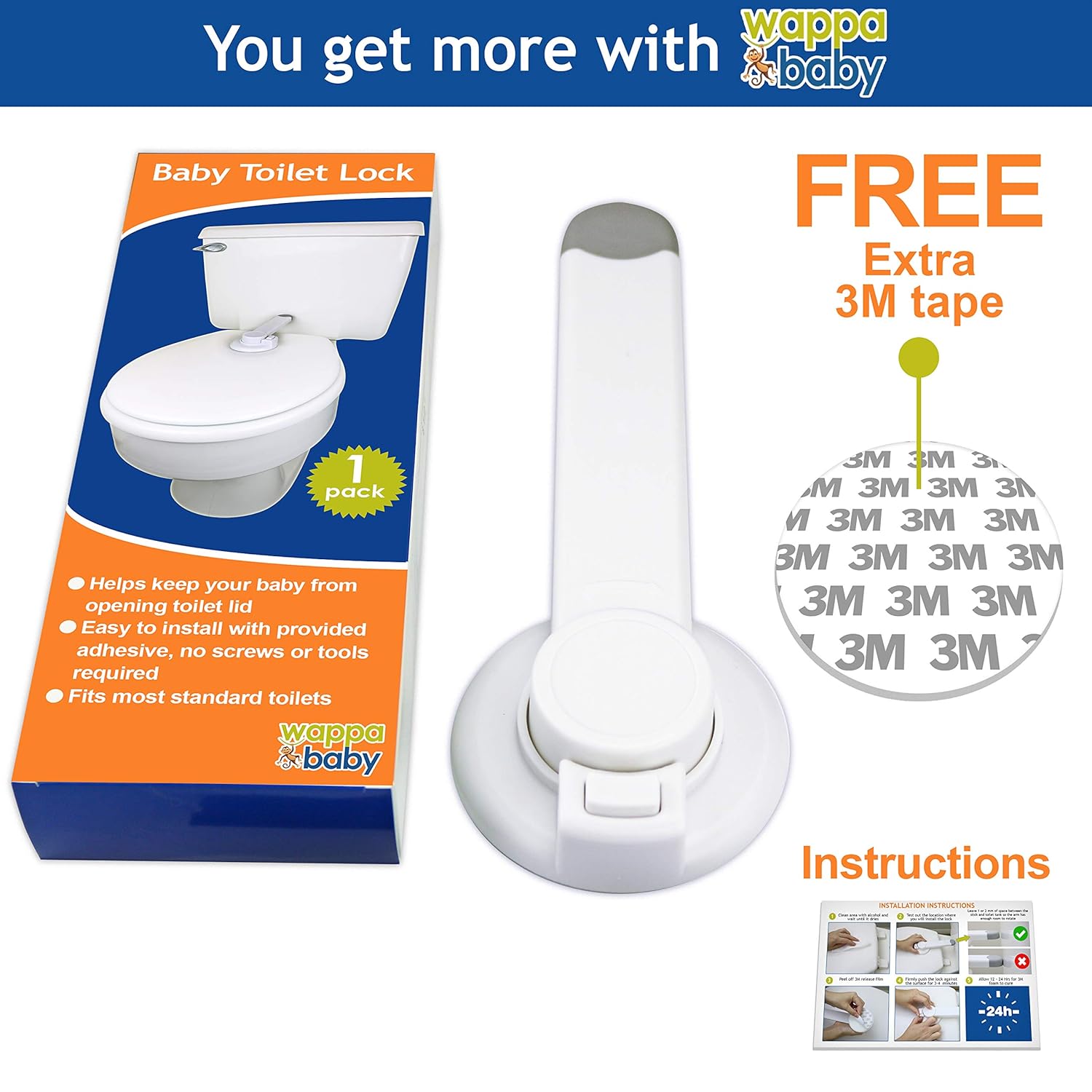 Toilet Lock Child Safety - Ideal Baby Proof Toilet Seat Lock with 3M Adhesive | Easy Installation, No Tools Needed | Fits Most Toilet Seats - White (1 Pack) : Baby