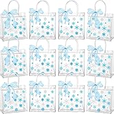 Henoyso 12 Pcs Snowflake Clear Gift Bags Princess Winter Party Favors Bag Valentines Plastic PVC Goodie Candy Treat Tote with Handle Gift Wrapping Supplies, 7.8 x 3.1 in (Blue Snowflakes)