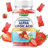 softbear Liposomal Alpha Lipoic Acid Gummies 1000mg, Alpha Lipoic Acid Nutritional Supplements for Nerve Health &amp; Antioxidant Support, Organic/Vegan/Sugar-Free, Strawberry Flavor 60 Count