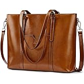 S-ZONE Women Genuine Leather Laptop Tote Bag Shoulder Handbags 15.6 Inch Purse