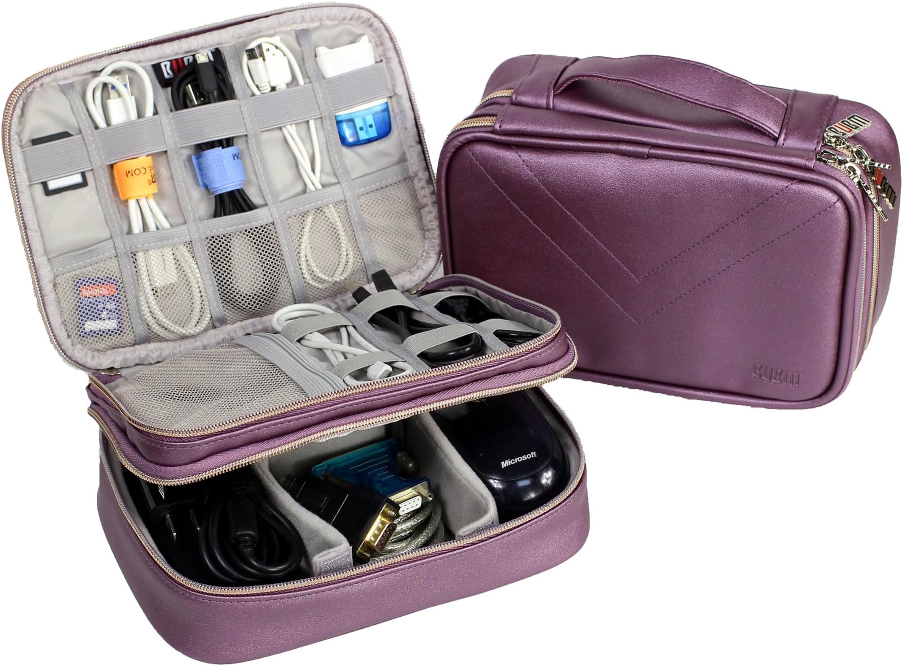 Electronics Organizer Travel Cable Cord Bag Accessories Gadget Gear Storage Cases for 8 Inch Tablet (Purple)