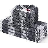 Homaxy Kitchen Towels and Dishcloths Set, 12 x 12 and 13 x 28 Inches, Set of 8 100% Cotton Waffle Weave Check Plaid Kitchen Dish Towels, Super Soft and Absorbent Dish Cloths, White & Dark Grey