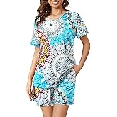 ENJOYNIGHT Women's Pajama Set Short Sleeve Shirt and Shorts Sleepwear V Neck Pjs with Pockets