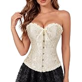 Women's Victorian Overbust Corset Top, Brocade Lace-Up Renaissance Bustier | Victorian corset top with front hooks and adjustable back lacing,available in XXS-7XL for costume styling and themed outfit
