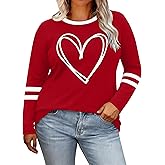 CAZYCHILD Valentine Shirts for Women Valentine's Day Love Heart Graphic Long Sleeve Tee Tops