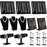 Henoyso 22 Pcs VelvetJewelry Display for Vendors Necklace Bust Holder | Necklace Display Stands for Selling, T Bar Bracelet Stand Ring Earring Holders Jewelry Hanger for Trade Show Retail Store