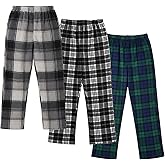 EK4YDNDS 3 Pack Boys Fleece Pajama Pants, Warm Plaid Lounge Pj Bottoms for kid with Pockets Soft