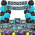 Blue Orchards 90s Party Deluxe Party Supplies Pack (123 Pieces for 16 Guests) - 90s Party Supplies, 90s Theme Party Decorations, 90s Party Decor for Adults, 1980s Party, 90s Birthday Party
