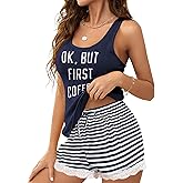 Ekouaer Womens Pajama Sets Sleeveless Tank Top and Shorts Pj Set Lace Hem Sleepwear S-XXXL