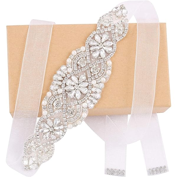 yanstar Handmade Bridal Belt Silver Rhinestone with Organza  display picture 1