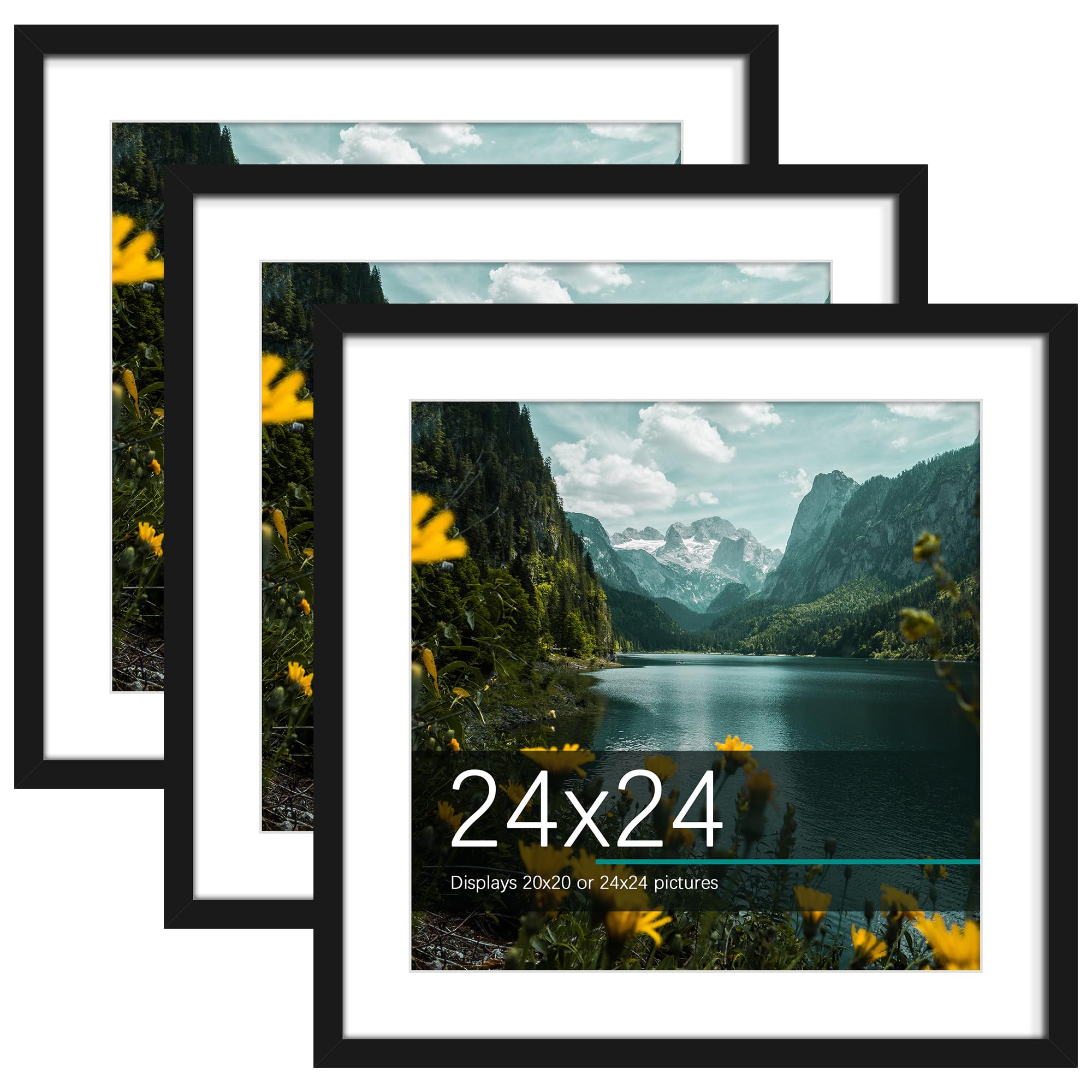 Photo 1 of (MISSING ONE) Picrit 24x24 Picture Frame 3 Pack, Black Poster Frame, Display Poster 20 x 20 with Mat or 24 x 24 without Mat for Horizontal or Vertical Wall Mounting