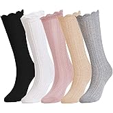 EPEIUS Baby Girls Knee High Socks Cotton Uniform Socks Tube Ruffled Stockings Newborn Infant Toddler (Pack of 3/5)