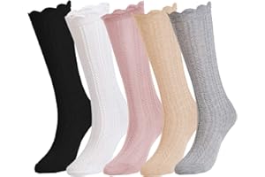 EPEIUS Baby Girls Knee High Socks Cotton Uniform Socks Tube Ruffled Stockings Newborn Infant Toddler (Pack of 3/5)