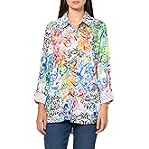 Ali Miles Womens Knit Button Front Blouse Point Collar Roll Tab Sleeves