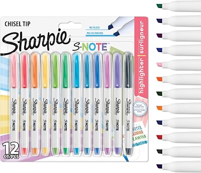 Sharpie S-Note Highlighter Pens 12 Count Pastel Chisel Tip Assorted