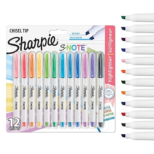 Sharpie S-Note Highlighter Pens | Part Art Marker PenPart Highlighter to DrawWrite & More | Assorted Pastel Colours | Chisel Tip | 12 Count
