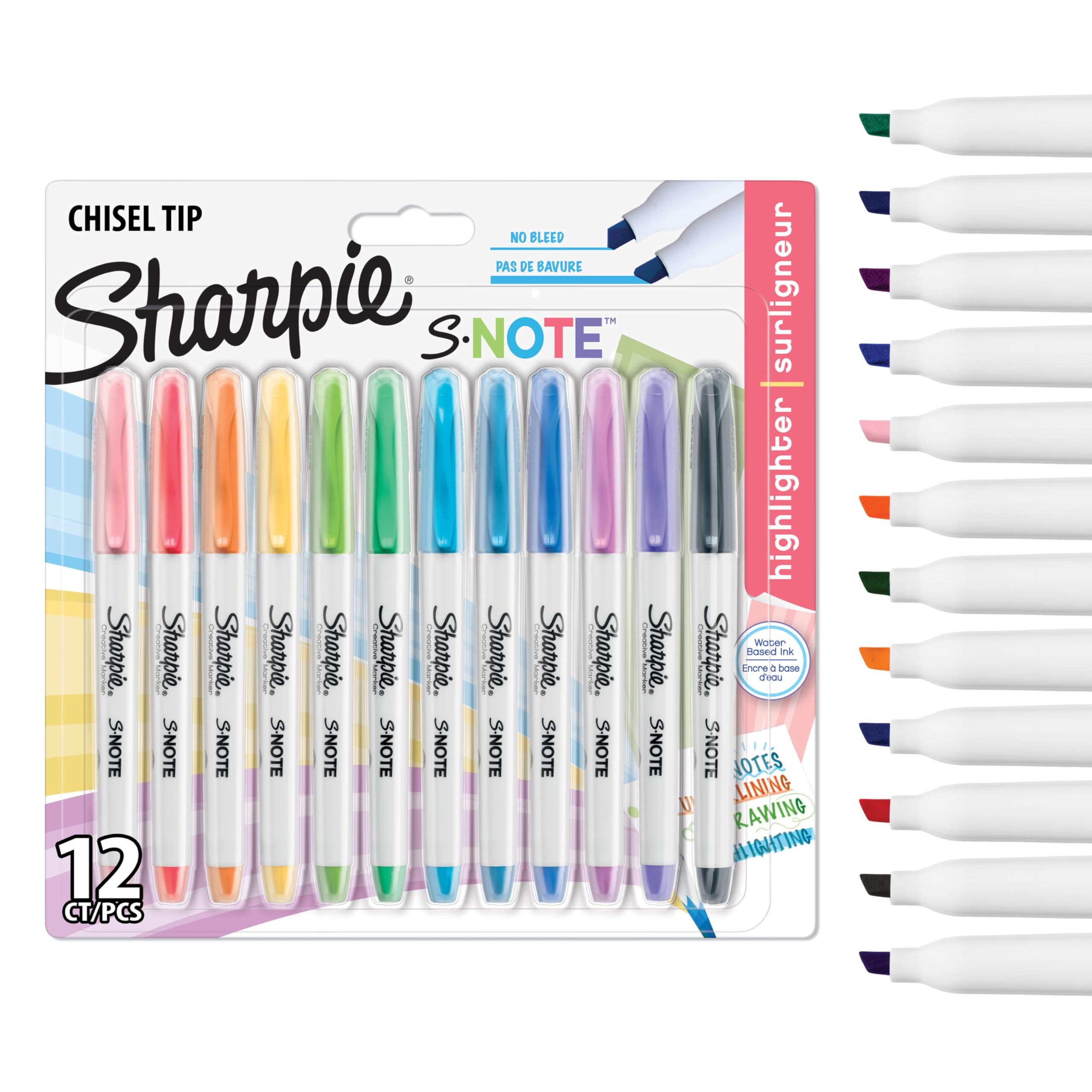 Sharpie S-Note Highlighter Pens | Part Art Marker PenPart Highlighter to DrawWrite & More | Assorted Pastel Colours | Chisel Tip | 12 Count