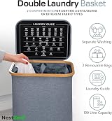 Nest Zest 100L Double Laundry Basket with Lid 2 Compartments Grey view 3