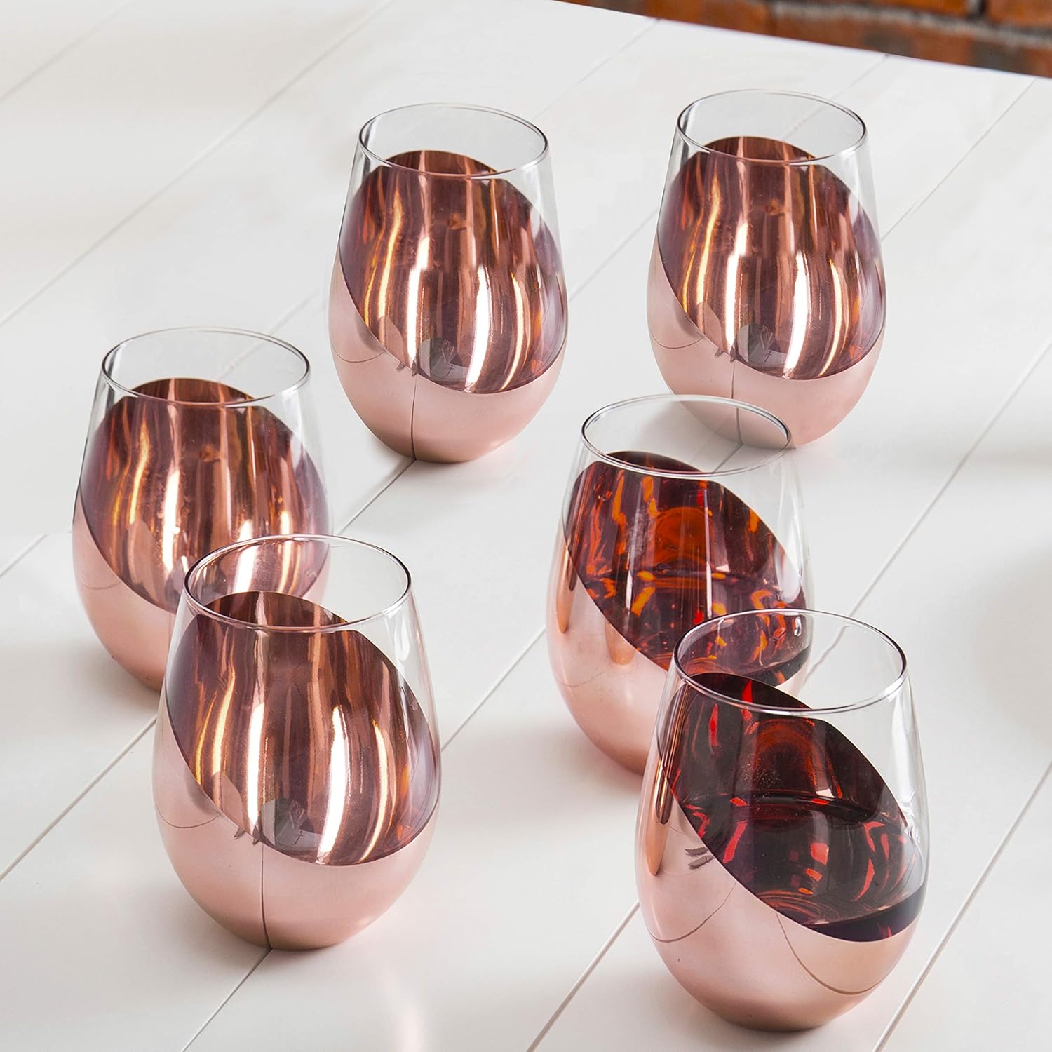 MyGift Modern Copper Stemless Wine Glasses, Set of 6
