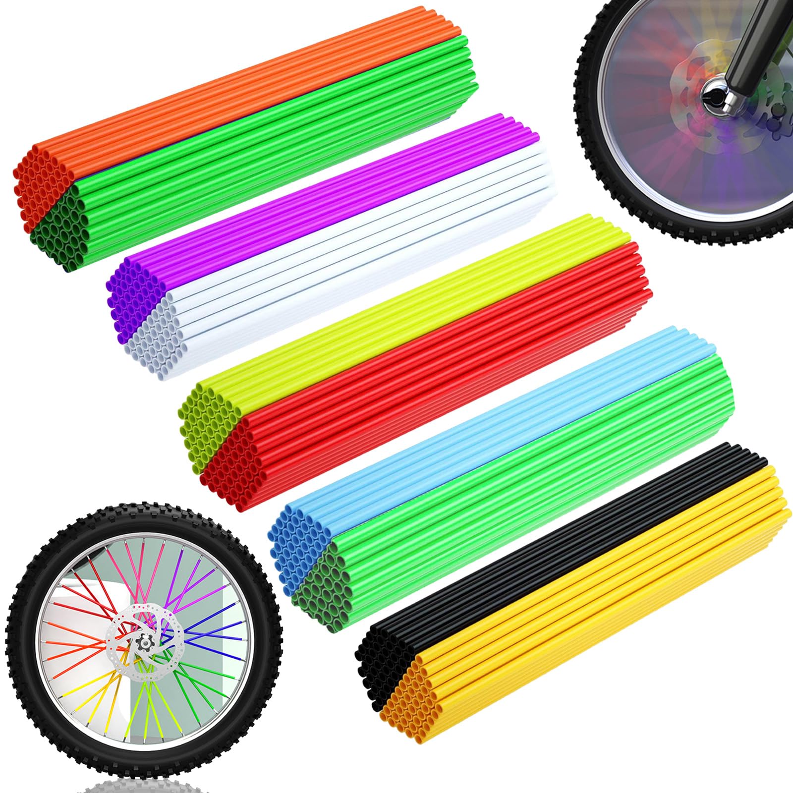 Photo 1 of 100 PCS Spoke Covers are Enough for 2 Rims, 24cm/9.45in Length Colorful Wheel Spoke Skins, Universal for Most 3.5~5mm Bicycle Motorcycle Dirt Spokes, Decorating and Protecting Spokes
