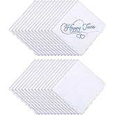 Kinlop Scalloped White Handkerchiefs for Women Men Bulk Cotton Hankies Pocket for Shower Gift Wedding Party Favor