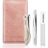 MR.GREEN Nail Clipper 3Pcs Set, Stainless Steel Manicure Pedicure Set with Nail Clippers, Glass Nail File &amp; Tweezers, Medical Grade Grooming Kit with Travel Case Gift Box for Man &amp; Woman (Pink)